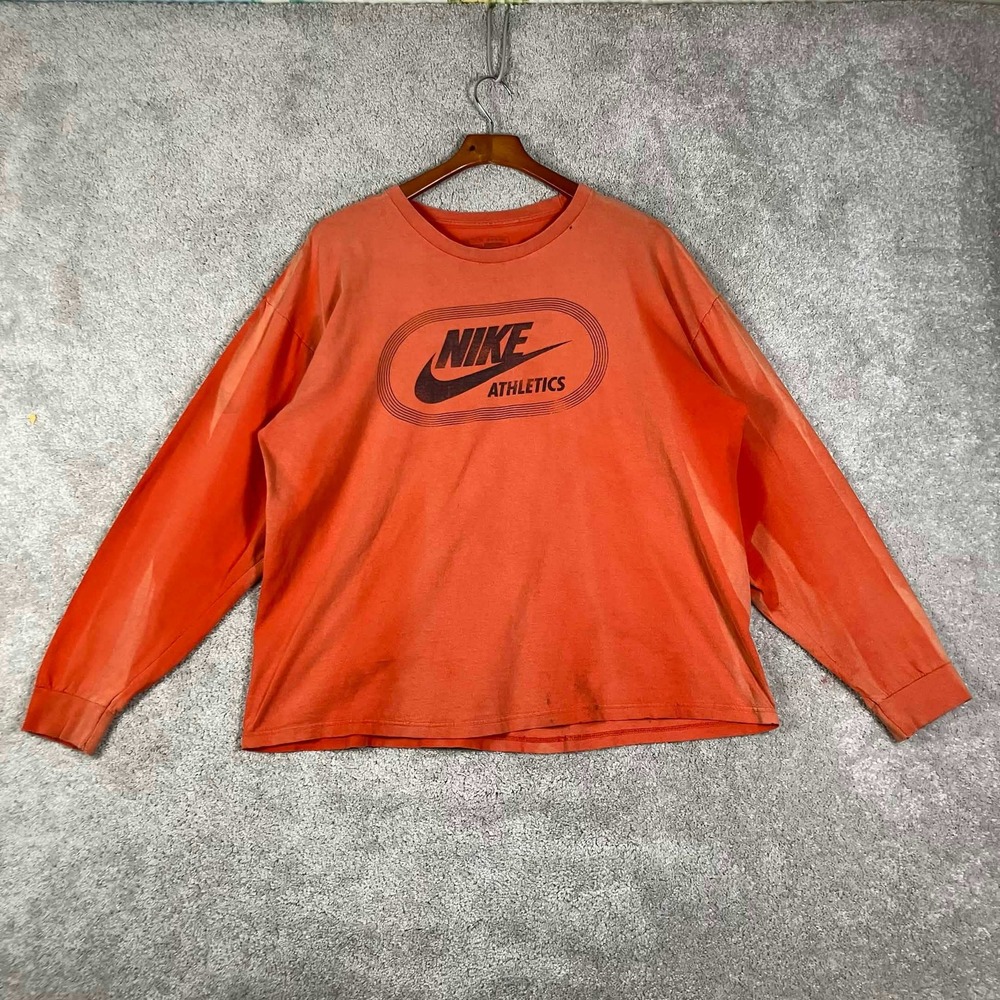 Nike Long Sleeve Shirt Mens XL Orange Athletics Graphic Distressed Sun Faded Tee